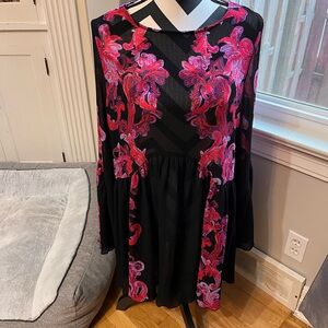 NWT Free People Sheer Floral Black and Pink Dress
